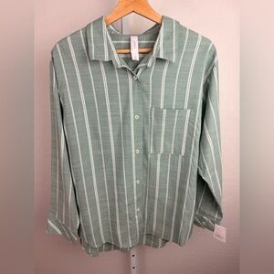 NWT Auden Green Striped Sleepwear Button-Up Top Medium